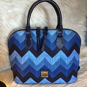 Dooney zip zip satchel shades of denim zigzag